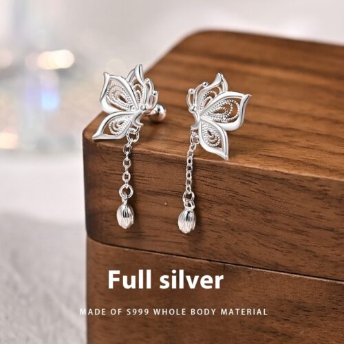 Women’s S999 Silver Sweet Tassel New Butterfly Earrings